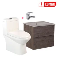 Combo de Baño Aspen: Sanitario De Una Pieza Ferrara+ Mueble De Baño Aspen Cenizo Con Lavamanos + Grifería Monocontrol Baja