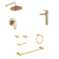 Combo Gold Alta: Grifería Monocontrol Ducha + Grifería Lavamanos Monocontrol Alta + Kit 5 Piezas Londres
