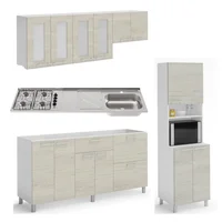 Proyecto Cocina Ibiza Chantilli 1.80 Metros: Mueble Superior 180 Cm + Mueble Inferior 180 Cm + Torre Microondas + Mesón Fluens 180x52 cm con 4 Puestos a Gas Poceta Derecha