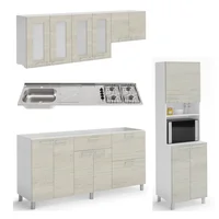 Proyecto Cocina Ibiza Chantilli 1.80 Metros: Mueble Superior 180 Cm + Mueble Inferior 180 Cm + Torre Microondas + Mesón Fluens 180x52 cm con 4 Puestos a Gas Poceta Izquierda
