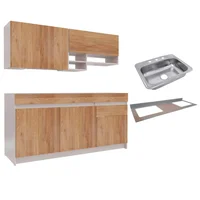Combo Cocina Integral Elena 1.8 Metros Miel Blanco + Mesón Quartz Vulcano Derecho Gris 180 Cm + Lavaplatos para Empotrar 1 Poceta 53x43 cm Acero Inoxidable
