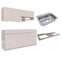 Combo Cocina Integral Elena 1.8 Metros Blanco + Mesón Quartz Vulcano Derecho Gris 180 Cm + Lavaplatos para Empotrar 1 Poceta 53x43 cm Acero Inoxidable