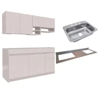 Combo Cocina Integral Elena 1.8 Metros Blanco Sin Mesón + Mesón Quartz Vulcano Izquierdo Gris 180 Cm + Lavaplatos para Empotrar 1 Poceta 53x43 cm Acero Inoxidable