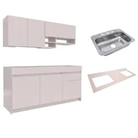 Combo Cocina Integral Elena 1.8 Metros Blanco + Mesón Quartzstone Cristal Izquierdo 180 cm Beige + Lavaplatos para Empotrar 1 Poceta 53x43 cm Acero Inoxidable