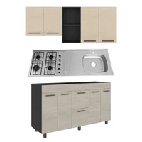 Combo Cocina Integral Luna 1.50 Metros Cotta/Wengue con Mueble Superior 60×150×31.5 cm y Mueble Inferior (1C) 86.5×148.2×49 cm + Mesón en Acero Inoxidable 150×50 cm Poceta Derecha con Escurridor Izquierdo y 4 Fogones a Gas Monocontrol Just Home Collection