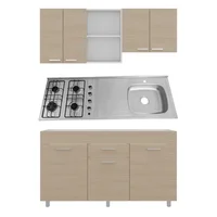 Combo Mesón Acero Inoxidable Poceta Derecha Escurridor Izquierdo Monocontrol 150 X 50 Con Estufa Con 4 Fogones a Gas Just Home Collection + Mueble Superior Cocina 1.50 Metros Sicilia Cartagena/Blanco 60x150x33.5 cm Just Home Collection + Mueble Inferior de Cocina 1.50 Metros Sicilia Cartagena/Blanco 84.5x148.2x49 cm Just Home Collection