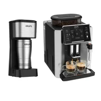 Combo Cafetera Krups Simple Brew To Go Inox Plateado + Cafetera Espressería Krups Sensation Semiautomática