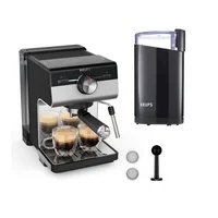 Combo Máquina Espressería Manual Authentic 2 Litros Negro/Plateado + Molino de Café 12 Tazas Krups Negro 200 Watts