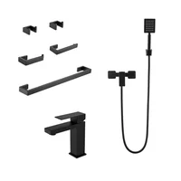 Combo Set 5 Piezas  New York Negro Mate + Monomando De Teleducha Lucca Negro Sensi Dacqua + Grifería Lavamanos Monocontrol Baja Lucca Negro Sensi Dacqua