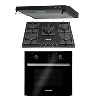 Combo Estufa Empotrable 76 X 52 cm Gas Dual Natural o Gas Licuado 5 Puestos Cristal + Horno de Empotrar Mixto 59,5x 59,5cm Negro + Campana Extractora Horizontal 75.7 cm Negra Acero Inoxidable