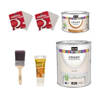 Combo Masilla para resanar Madera Natural Plasmont 120 g + Brocha  Profesional Silver 3 Pulgadas + Pintura Efecto Tiza Chalky Brusch Cera al Agua 500 ml + Pintura Chalky Blanco 1 Litro + 2Und De LIJA ROJA No 120 de 9pulg x11pulg OMEGA