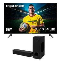 Combo Barra de Sonido Challenger 2Bluetooth 80W Sb80y con Subwoofer + Televisor 58 Pulgadas Challenger Qled 58kg290 Bt Googletv T2