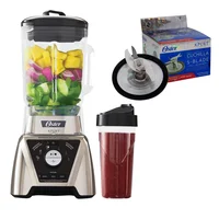Combo Licuadora Xpert Series  Con Control De Textura, Vaso De Vidrio 2 Litros Oster, + Vaso Portatil Blend&Go, Color Plateado + Cuchilla Xpert para licuadora BLSTAC3090-011