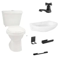 Combo Kit Accesorios Adhesivos para Baño 3 Piezas Negro + Combo Tao: Sanitario Tao Redondo Blanco De 2 Piezas + Lavamanos Acuacer Blanco Sin Pedestal Sensi Dacqua + Grifería Lavamanos Sencilla Cruz Negro Mate Sensi Dacqua