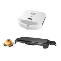 Combo Parrilla Electrica BLACK+DECKER 1500 Watts Con Bandeja De Goteo Removible  GD2011B + Sanduchera BLACK+DECKER 2 Puestos Blanca SM24520
