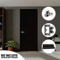 Combo Puerta Wengue Clásico 80x200cm + Marco Wengue Clasico + Cerradura Bano Satinada Karson + Bisagras 3 Pulgadas