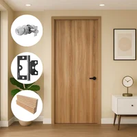 Combo Puerta Melamina Almendro 80x210 Cm + Kit Marco 240x8x3 Cm Almendro + Cerradura Alcoba Satinada  + Bisagra Omega Puerta 3pulg