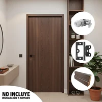 Combo Puerta Resistente Humedad Wengue 70x210cm + Kit Marco 225x8x3cm Wengue + Cerradura Alcoba Satinada Karson + Bisagra Zincada X 3und