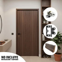 Combo Puerta Resistente Humedad Wengue 70x210cm + Kit Marco 225x8x3cm Wengue + Cerradura Baño Satinada Karson + Bisagra Zincada X 3und