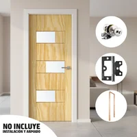 Combo Puerta Horizontal 3 Vidrios Pino 81x210cm Holztek + Marco Pino + Cerradura Baño + Bisagras 3 unidades x 3 Pulgadas