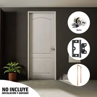 Combo Puerta Prepintada 85x200cm Prestige + Marco Pino 6cm + Cerradura Baño + Pack 3 Bisagras Omega 3 Pulgadas