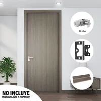 Combo Puerta Gris Plata 90x200cm + Marco Gris Plata + Cerradura Alcoba Satinada Karson + Pack 3 Bisagras Omega 3 Pulgadas