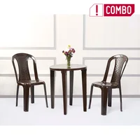 Combo Mesa Plástica Redonda Wengue 60cm Vanyplas + 2 Sillas Plásticas Sin Brazos Nogal Wengue