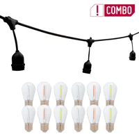 Combo Guirnalda Exterior E27 10m + Set x12 Bombillos Led S14 E27 Luz Colores
