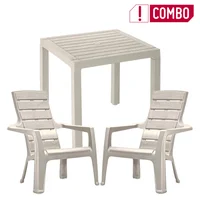 Mesa Plástica Cuadrada 80x80cm Barú Taupe + 2 Sillas Plásticas Playeras con Brazos Barú Taupe