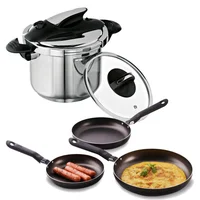 Combo Olla Presión 6 Litros Cierre Externo Acero + Sarten X3 Unidades 18-20-24 Cm Antiadherente Negro