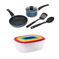 Combo Juego Batería de Cocina 3 Piezas + Utensilio 2 Piezas + Recipiente 14 Piezas Rectangular con Tapa