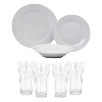 Combo Juego de Vajilla Blanco Redondo 4 Puestos 12 Piezas + 4 Vasos Jugo 456 ml
