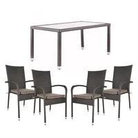 Combo Mesa Comedor Exterior Rattan Porto Gris + 4 Silla para Terraza Rattan Sintetico Porto Wengue