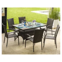Combo Mesa Comedor Exterior Rattan Porto Gris + 6 Sillas para Terraza Rattan Sintetico Porto Wengue
