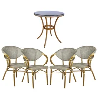 Combo Mesa Terraza 1 Pieza Aluminio Milano Beige + 4 Sillas Aluminio con Brazos Bambu Textil Milano Beige