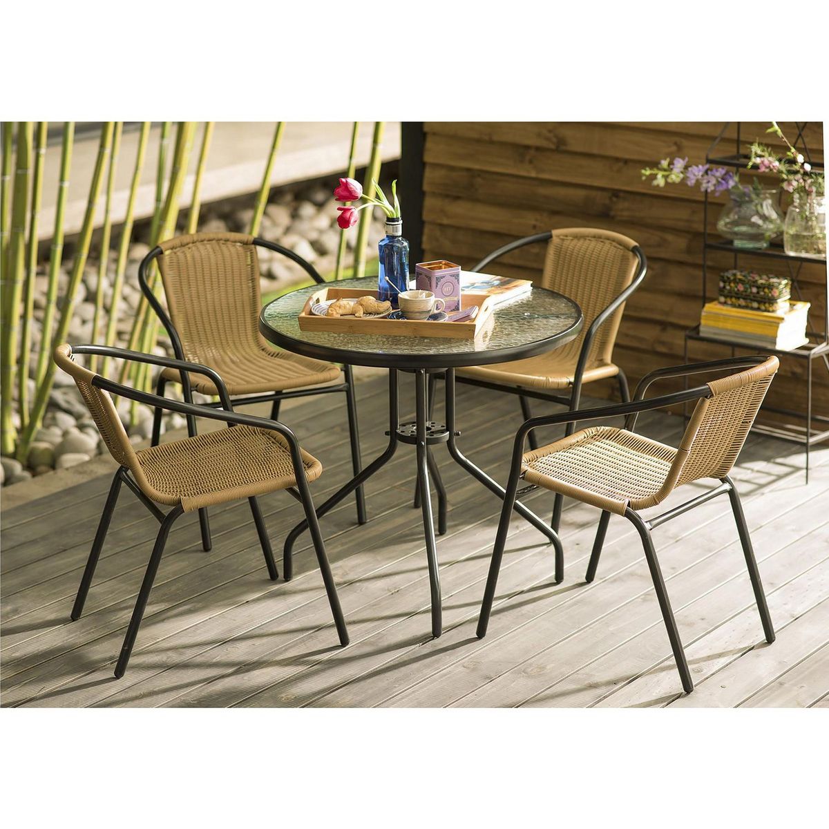 Just Home Collection - Silla de Poliratán/Aluminio Apilable Amarillo