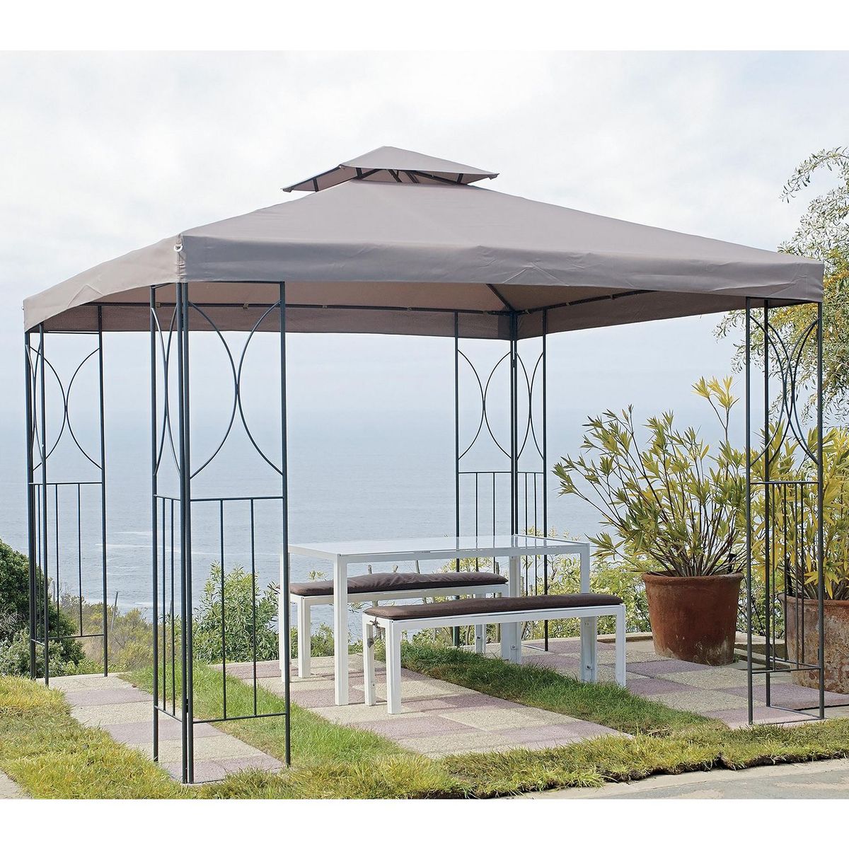 Just Home Collection - Pérgola de Metal Tabaco 3 x 3 Metros