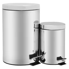 Set 2 Botes de Basura Metálicos con Pedal de 3 Litros y 12 Litros Plata