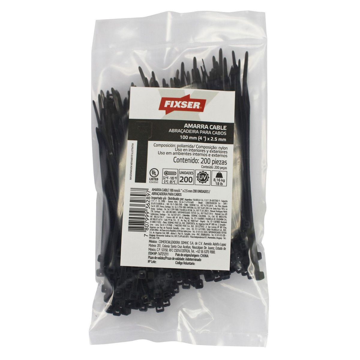 Fixser - Sujetacable 100 x 2.5 x 200 negro