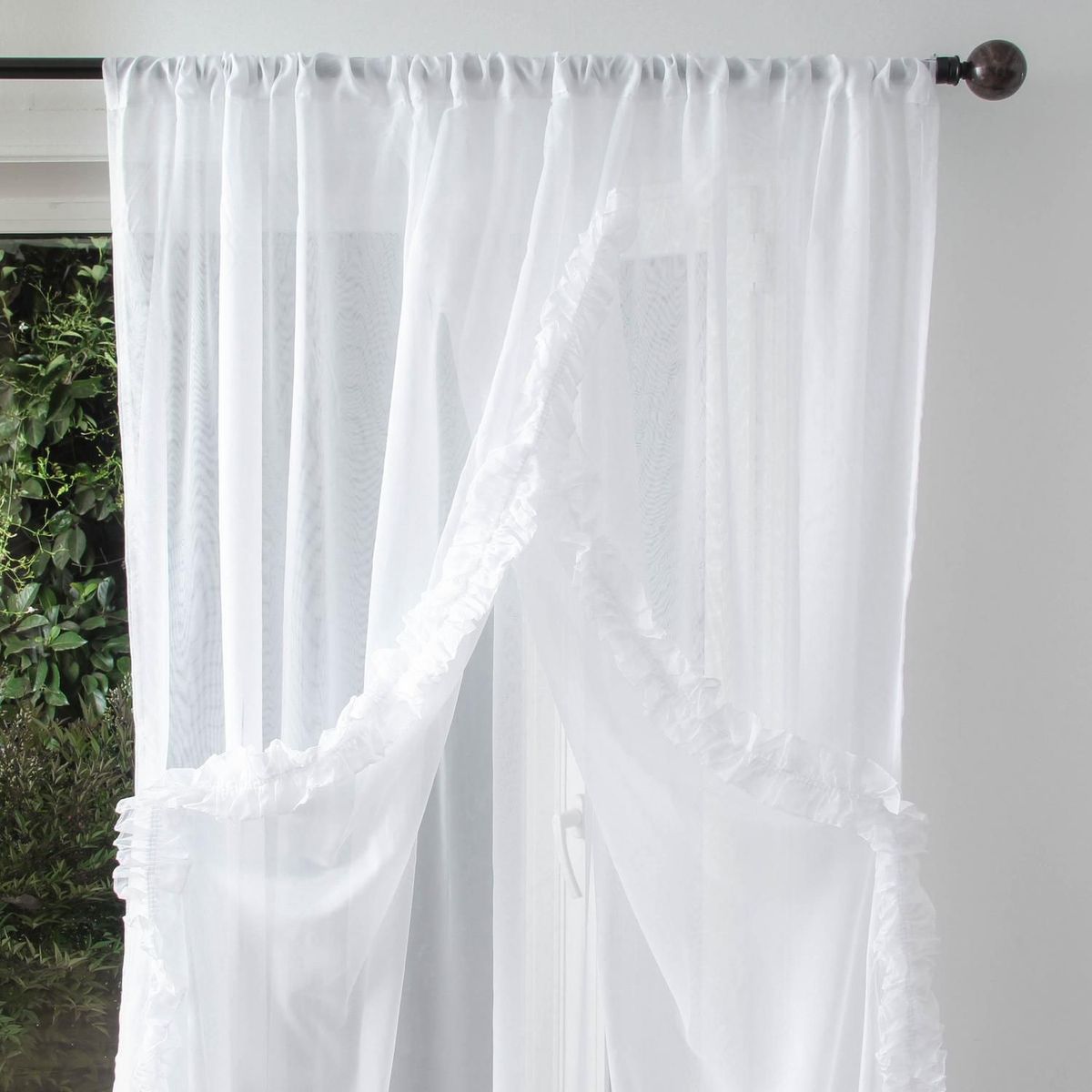 Velo romántico de 3 páneles blanco 200x220 cm, marca Just Home Collection - Foto 2