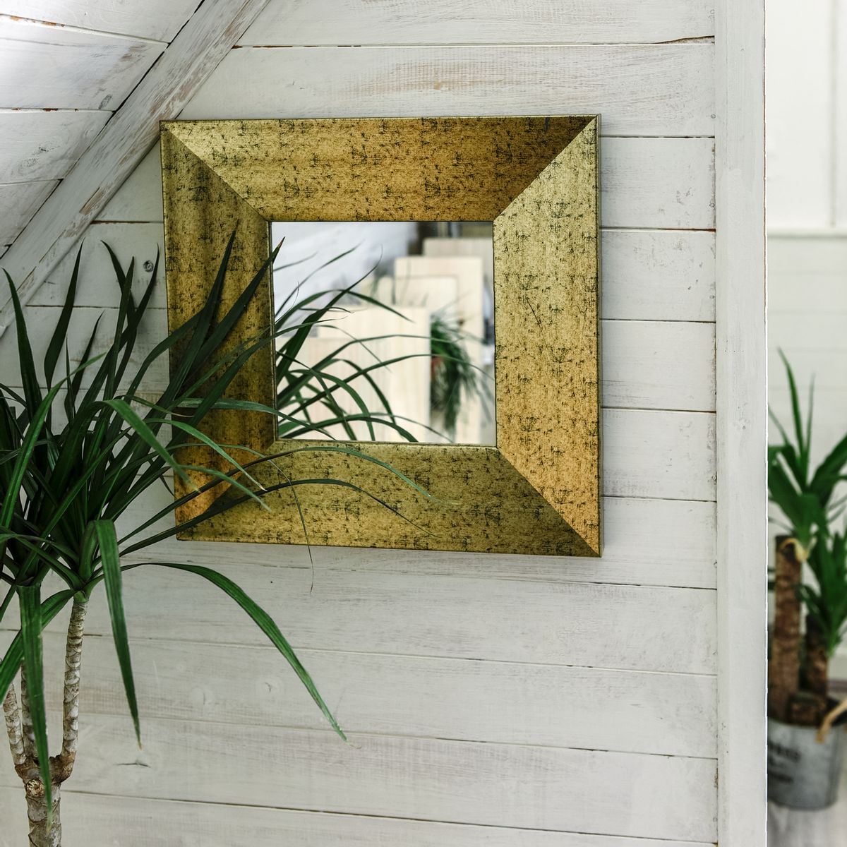 Just Home Collection - Espejo Decorativo Cuadrado Marron de 40 x 40 cm Café