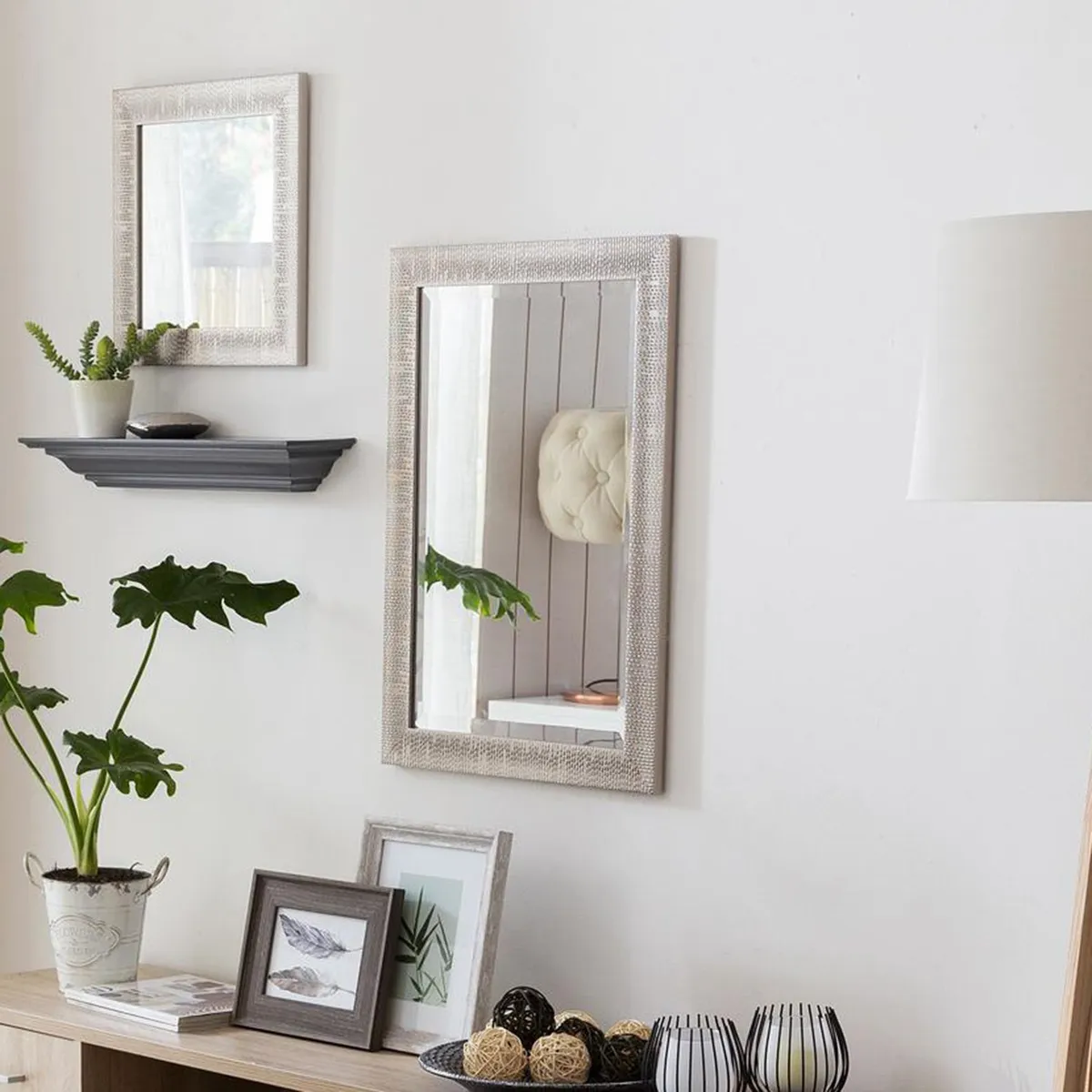 Just Home Collection - Espejo Decorativo Cuadrado de 40 x 40 cm Plata