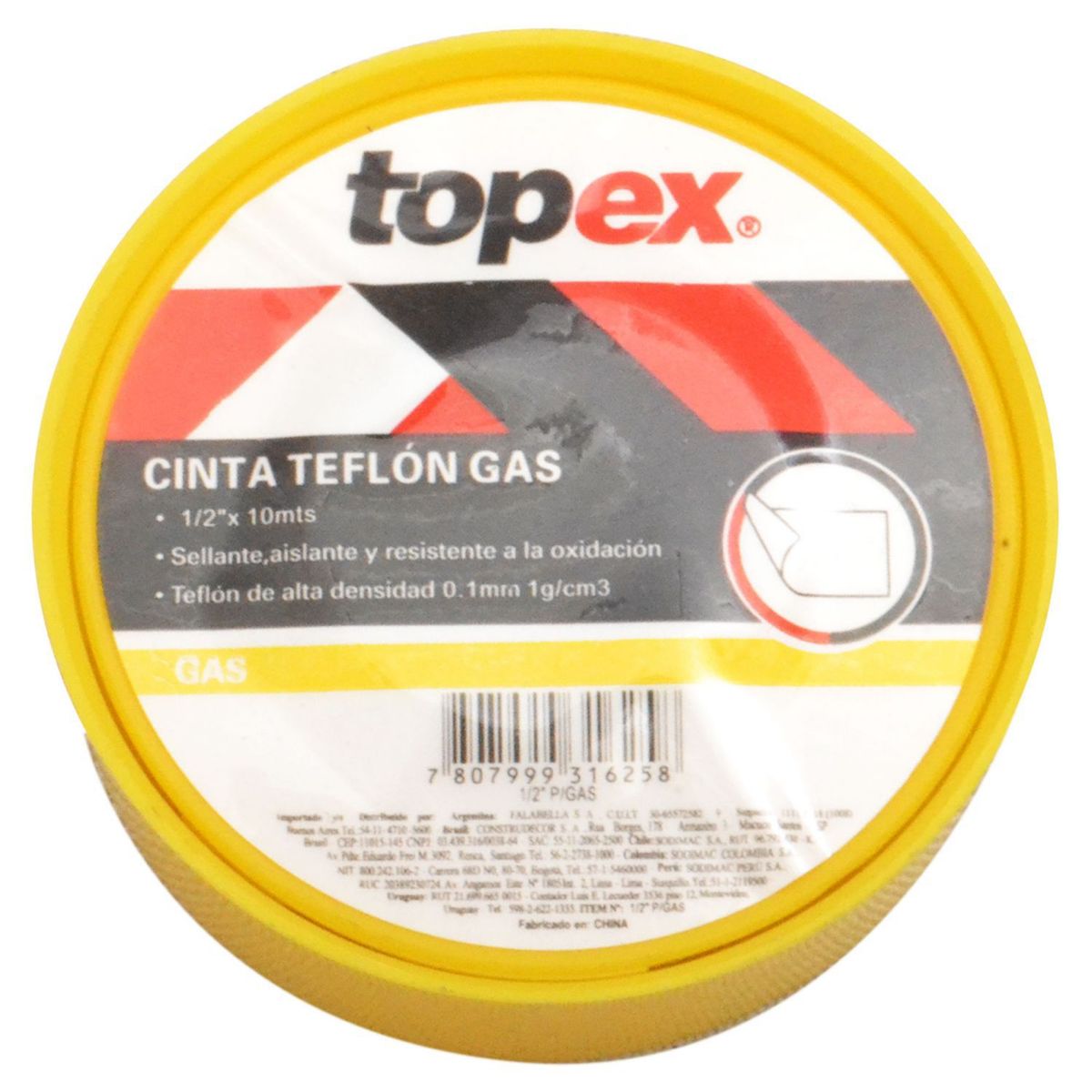 Topex - Cinta teflón para gas 1/2'' x 10 m
