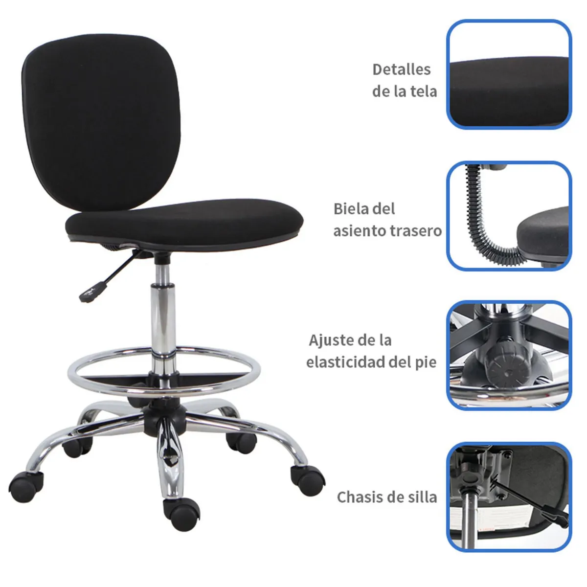 Just Home Collection - Silla PC Cajero de tela negra