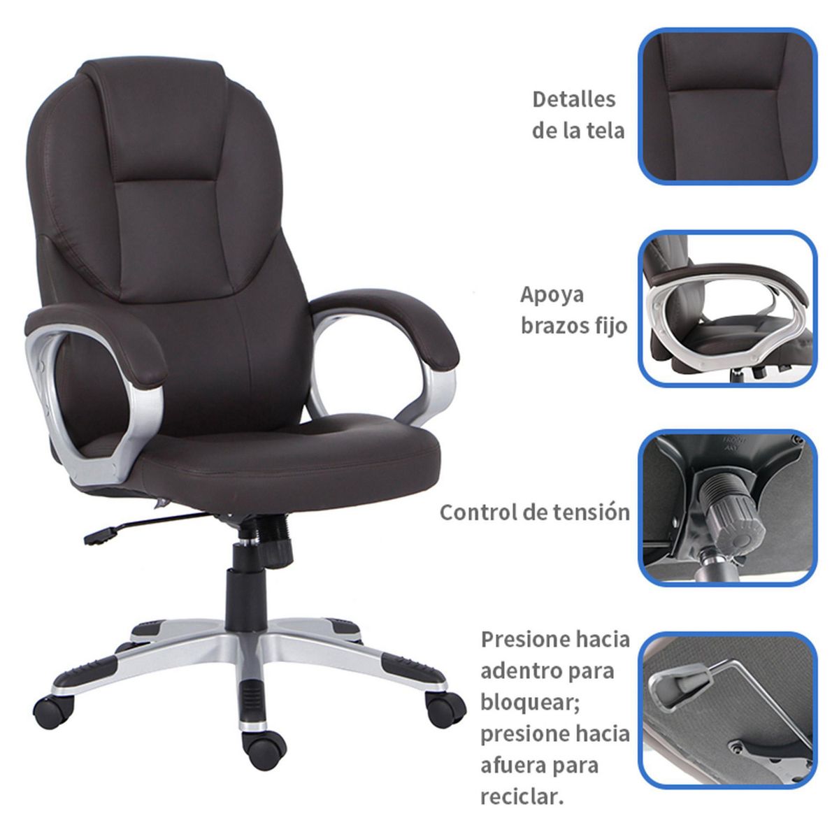 Just Home Collection - Silla PC con respaldo chocolate