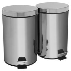 Set 2 Botes de Basura Metálicos con Pedal de 7 Litros Plata