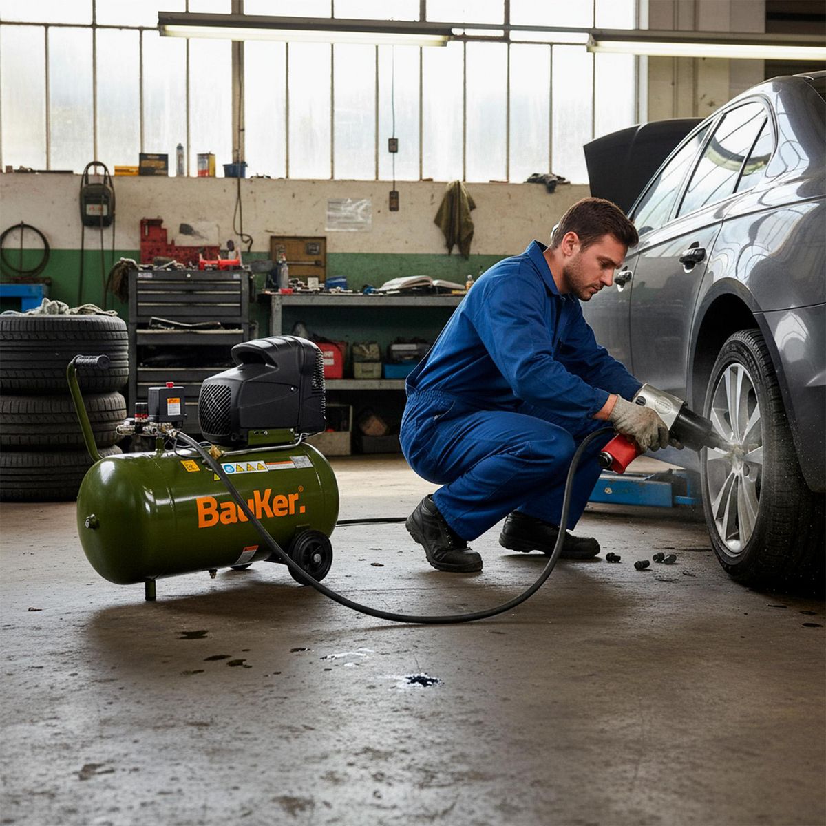  - Compresor c/kit 3hp max 50lt 116psi 6cfm bauker