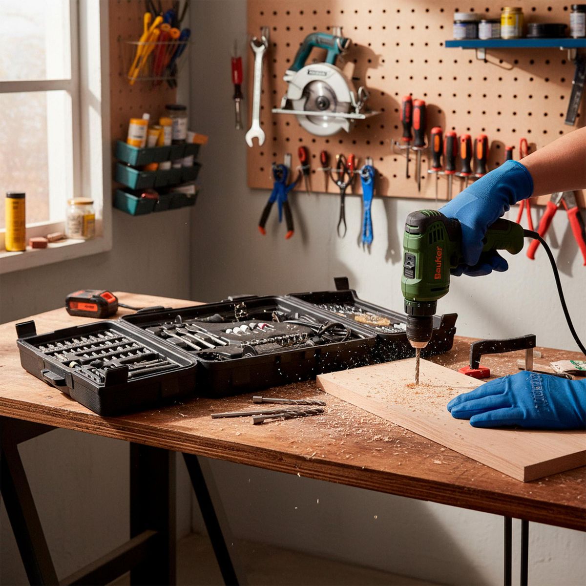 Bauker - Taladro Bauker 600W 3/8" 3000RPM + Kit de 90 Accesorios y Maletín