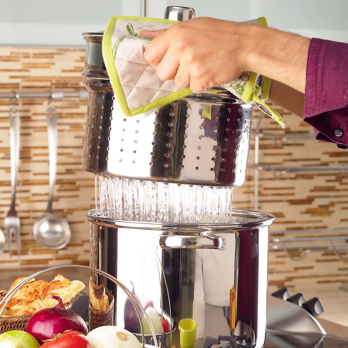 Just Home Collection - Olla para pasta Acero inoxidable 4 piezas