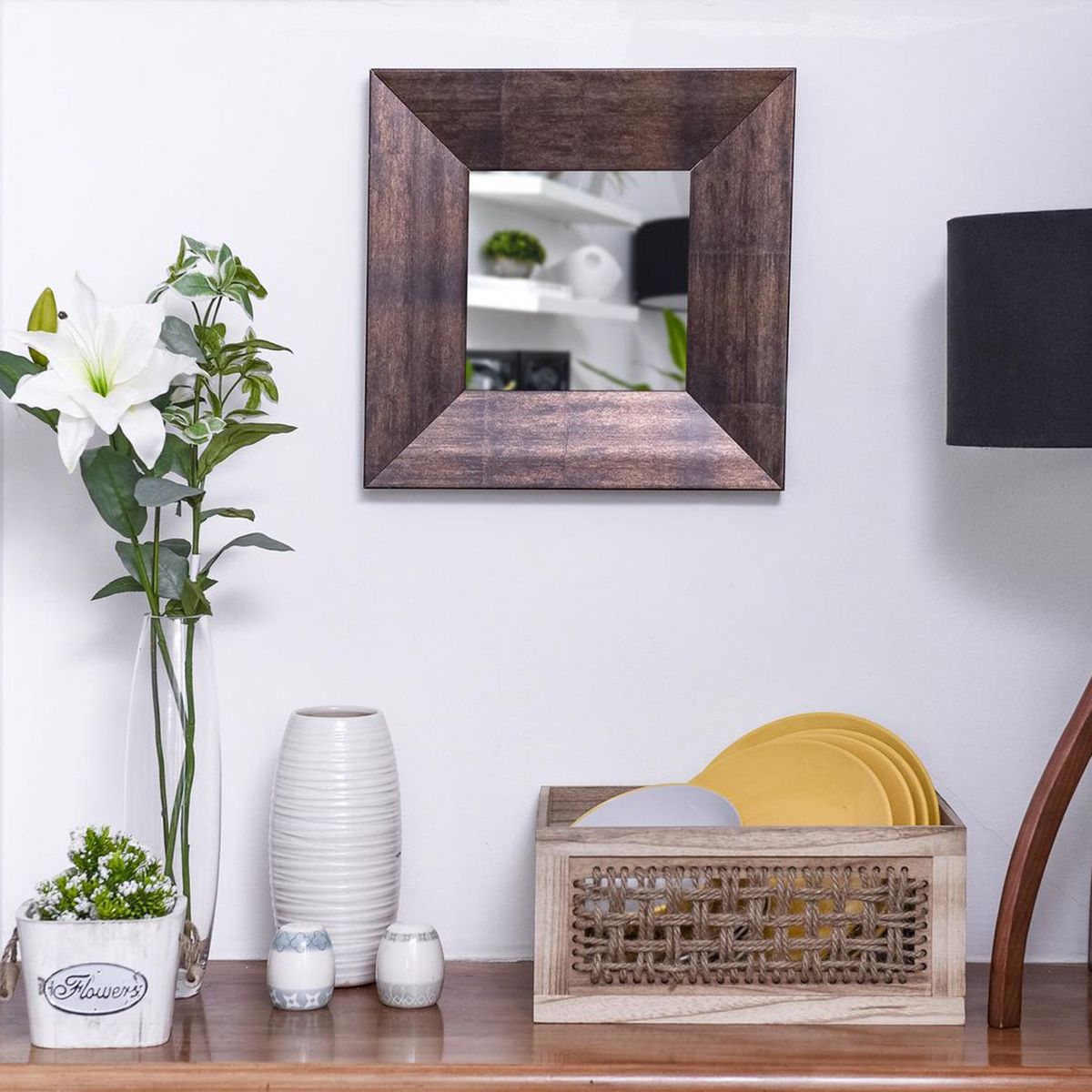 Just Home Collection - Espejo Decorativo Cuadrado Marron de 40 x 40 cm Café